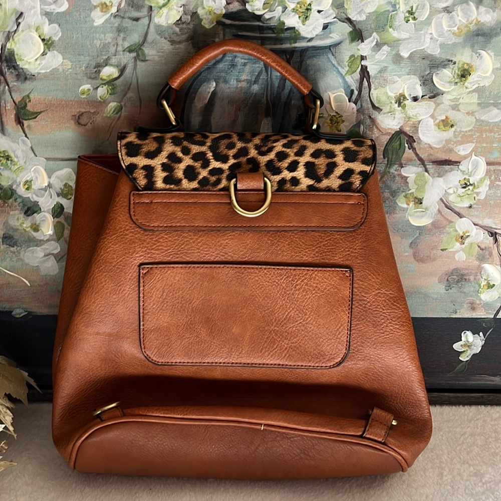 Convertible Brown/Cheetah Backpack Purse - Picture 2 of 13